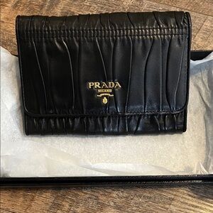 Prada Black Quilted Leather Wallet with Gold Logo